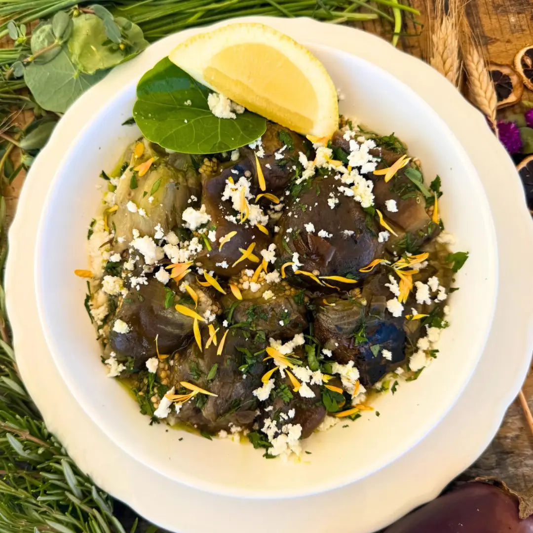 Smoked eggplant salad with ricotta cheese and herbs