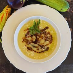 Roasted onion soup with cheese.