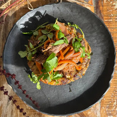 Wild Boar Escabeche with Green Brassica Migas