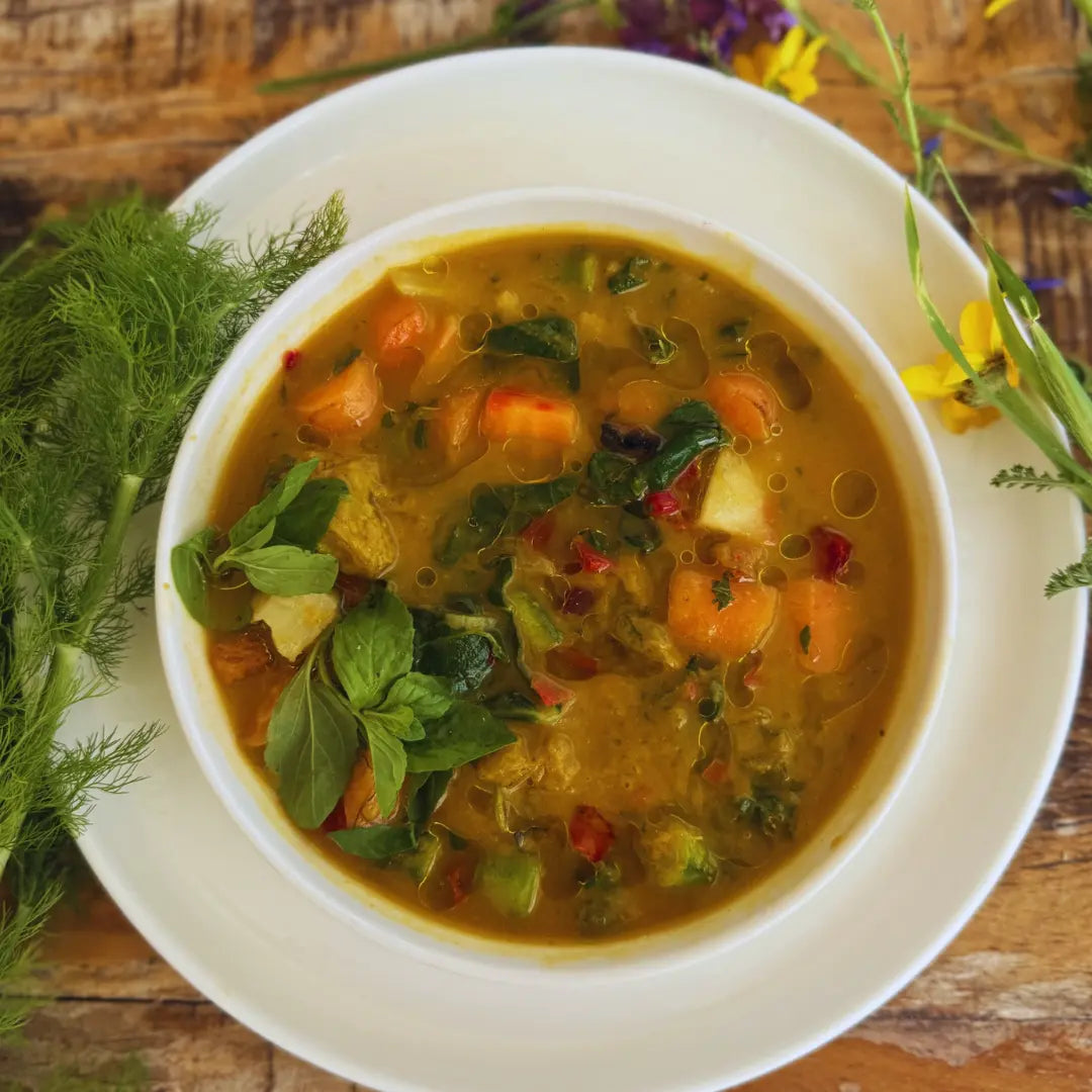 Mint with chicken soup