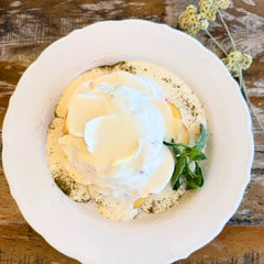 Potato and vegetable gratin with Mornay sauce.