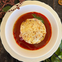 Vegetable lasagna with roasted tomato sauce.