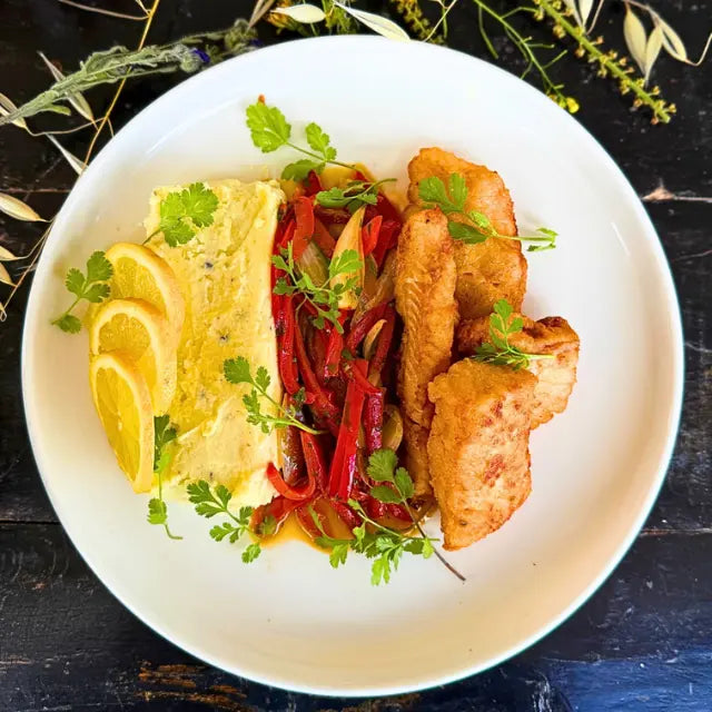 Escabeche de lúcio perca com batata nova