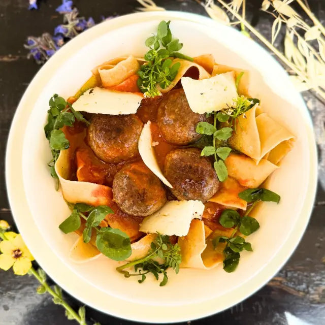 Beef Meatballs with Homemade Pappardelle