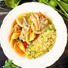 Chicken tagine with vegetable couscous.